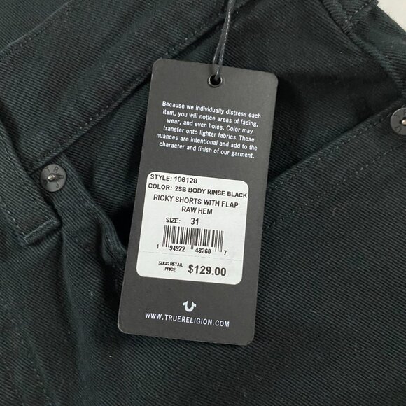 NWT True Religion Ricky Relaxed Straight Jean Shorts Men's 31 Measures 34 Black - Picture 4 of 15